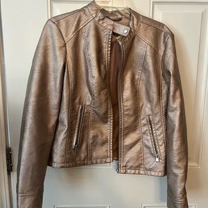 Stylish Rose Gold Faux Leather Crop Jacket, size Petite Large